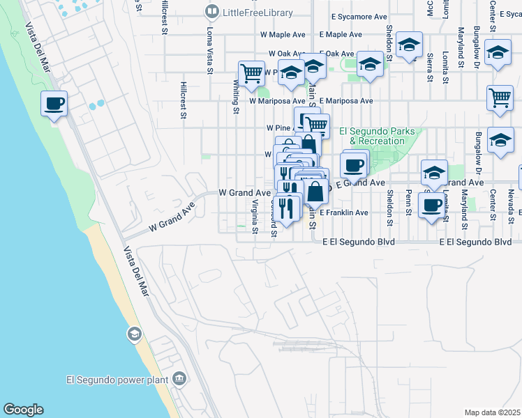 map of restaurants, bars, coffee shops, grocery stores, and more near in El Segundo
