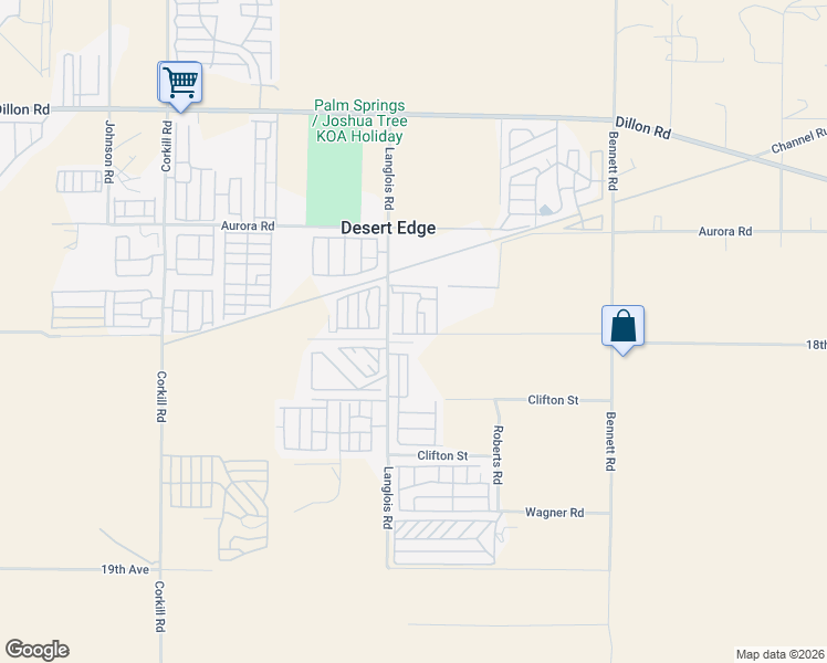 map of restaurants, bars, coffee shops, grocery stores, and more near 17777 Langlois Road in Desert Hot Springs