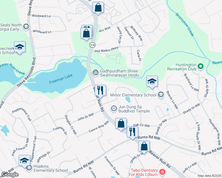 map of restaurants, bars, coffee shops, grocery stores, and more near 1002 Star Court Northwest in Norcross
