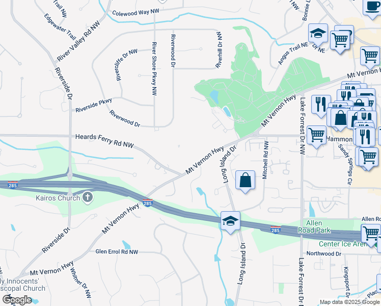 map of restaurants, bars, coffee shops, grocery stores, and more near 277 Mount Vernon Highway in Atlanta