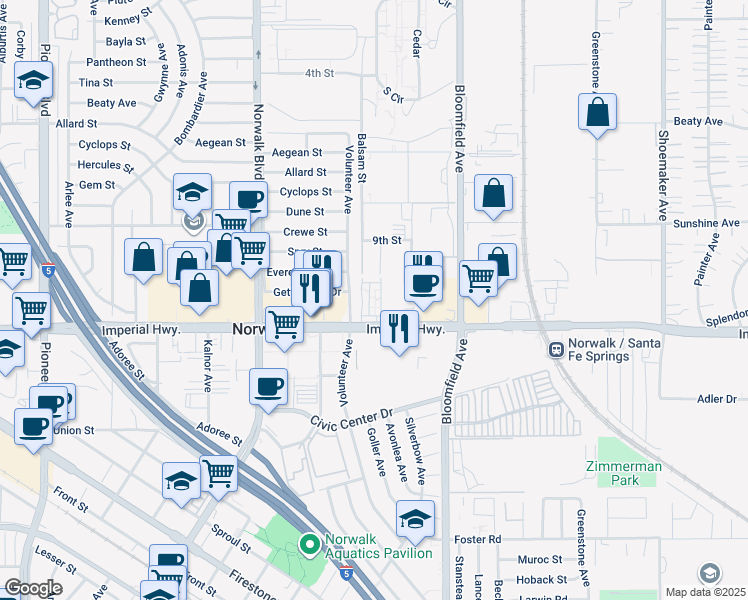 map of restaurants, bars, coffee shops, grocery stores, and more near in Norwalk
