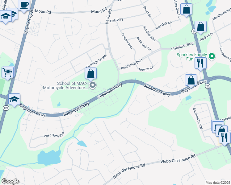 map of restaurants, bars, coffee shops, grocery stores, and more near 2352-2388 Sugarloaf Parkway in Lawrenceville