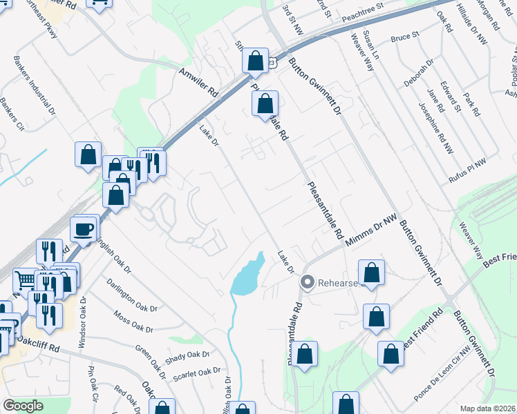 map of restaurants, bars, coffee shops, grocery stores, and more near 202 Lake Drive in Doraville