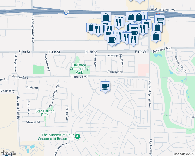 map of restaurants, bars, coffee shops, grocery stores, and more near 106 Blackberry Creek in Beaumont