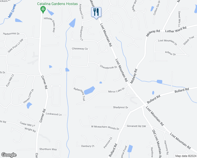 map of restaurants, bars, coffee shops, grocery stores, and more near 1364 Woodmill Trce in Powder Springs