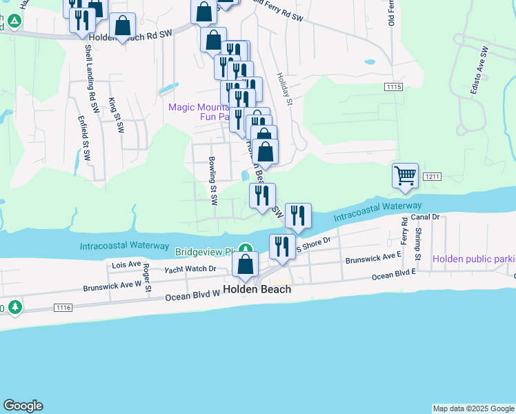map of restaurants, bars, coffee shops, grocery stores, and more near 1308 Cedar Landing Road Southwest in Supply