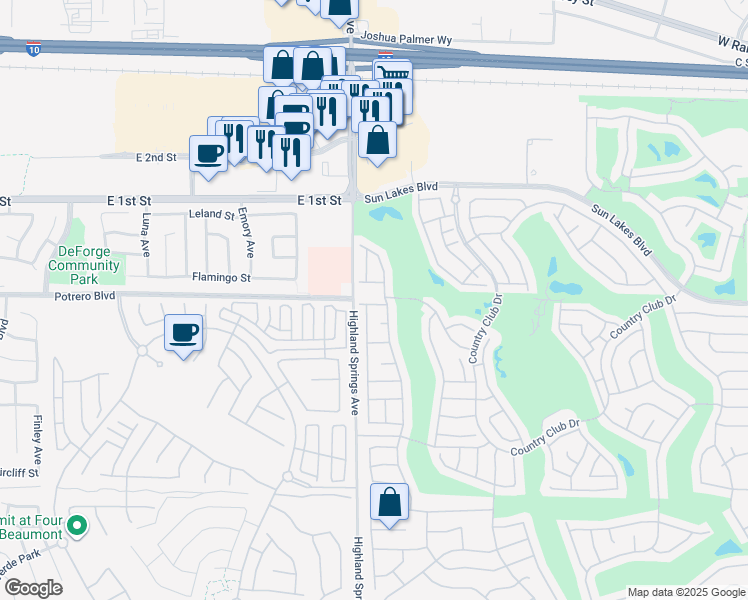 map of restaurants, bars, coffee shops, grocery stores, and more near 6339 Cherry Hill Avenue in Banning