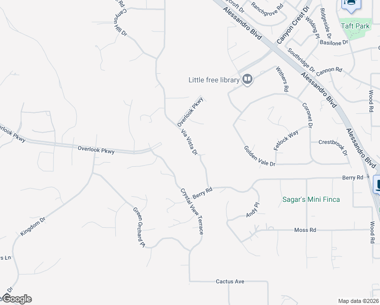 map of restaurants, bars, coffee shops, grocery stores, and more near 7351 Via Vista Drive in Riverside
