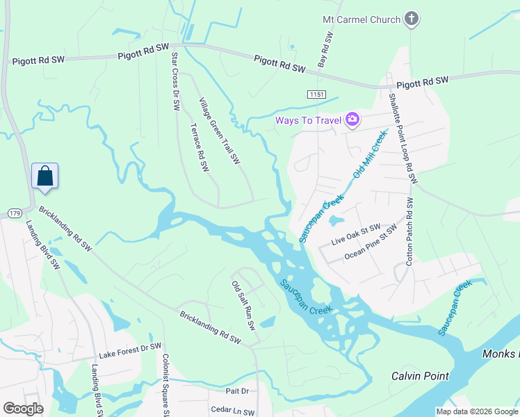 map of restaurants, bars, coffee shops, grocery stores, and more near 1851 Star Cross Dr SW in Shallotte