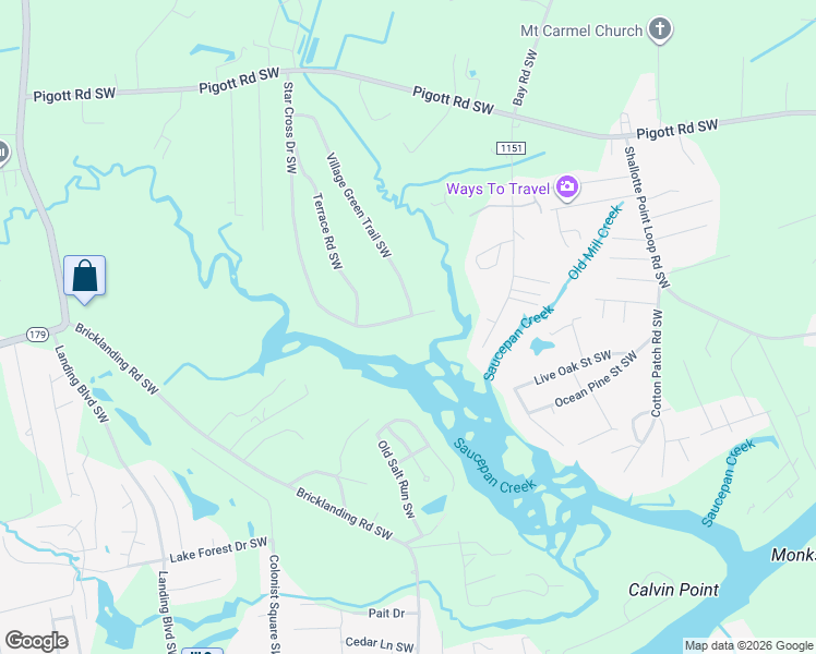 map of restaurants, bars, coffee shops, grocery stores, and more near 1851 Star Cross Dr SW in Shallotte