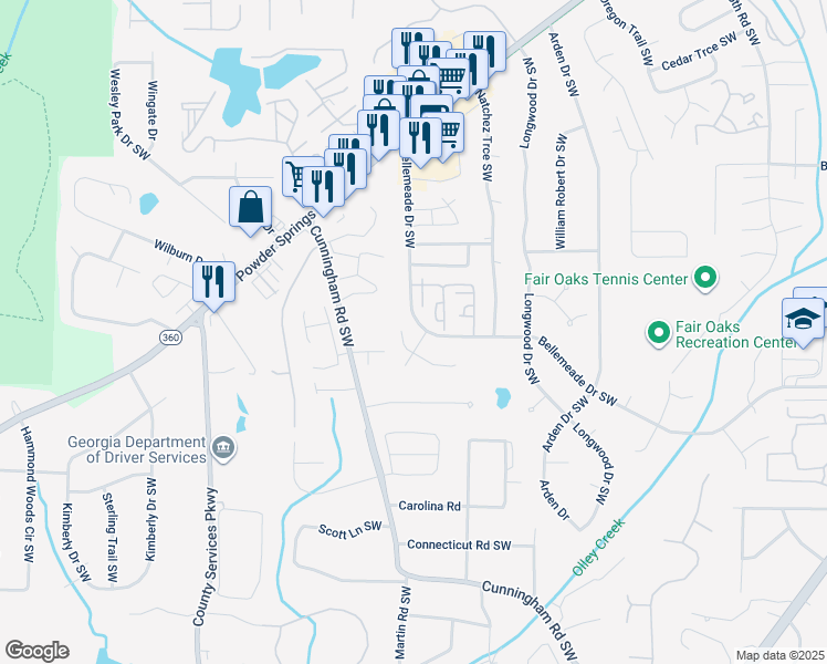 map of restaurants, bars, coffee shops, grocery stores, and more near 811 Bellemeade Way Southwest in Marietta