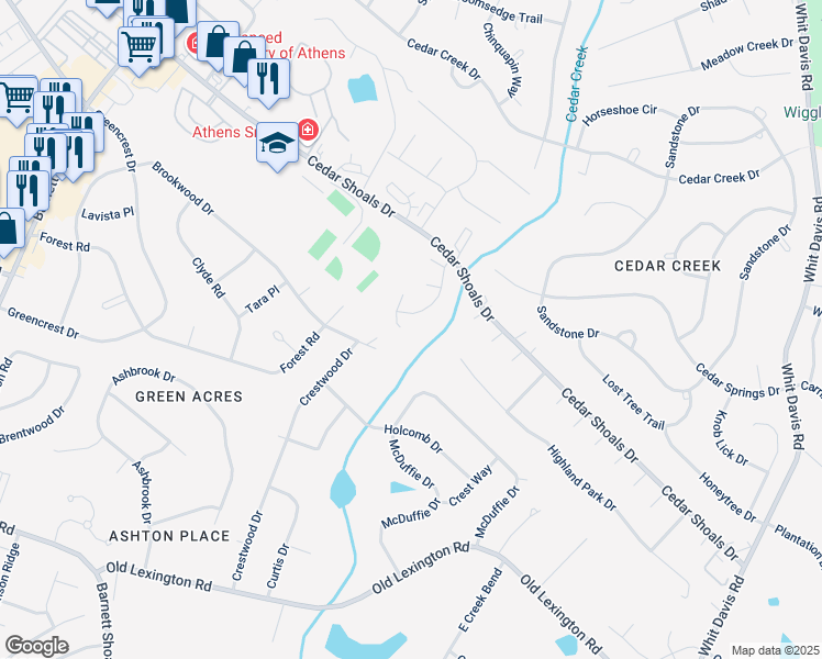 map of restaurants, bars, coffee shops, grocery stores, and more near 290 Laurie Drive in Athens