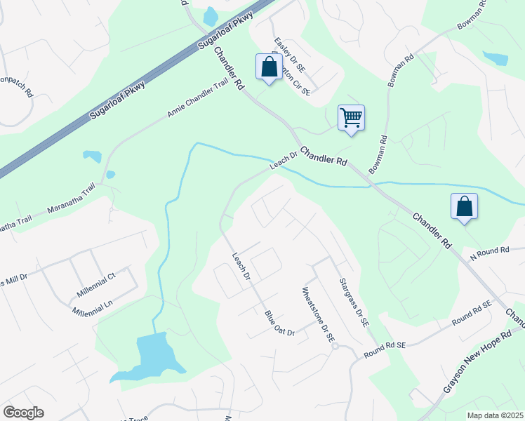 map of restaurants, bars, coffee shops, grocery stores, and more near 1481 Wild Rye Lane in Grayson