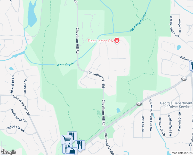 map of restaurants, bars, coffee shops, grocery stores, and more near 1622 Bunting Forest Court in Marietta