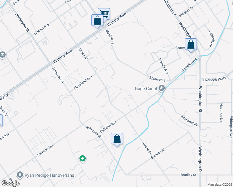 map of restaurants, bars, coffee shops, grocery stores, and more near 2353 Grace Street in Riverside
