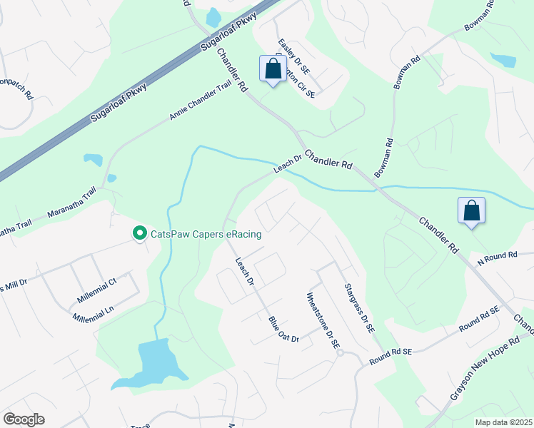 map of restaurants, bars, coffee shops, grocery stores, and more near 1481 Wild Rye Lane in Grayson