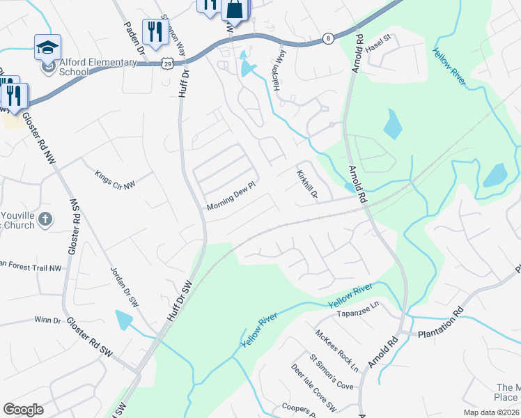 map of restaurants, bars, coffee shops, grocery stores, and more near 2377 Planters Cove Drive in Lawrenceville