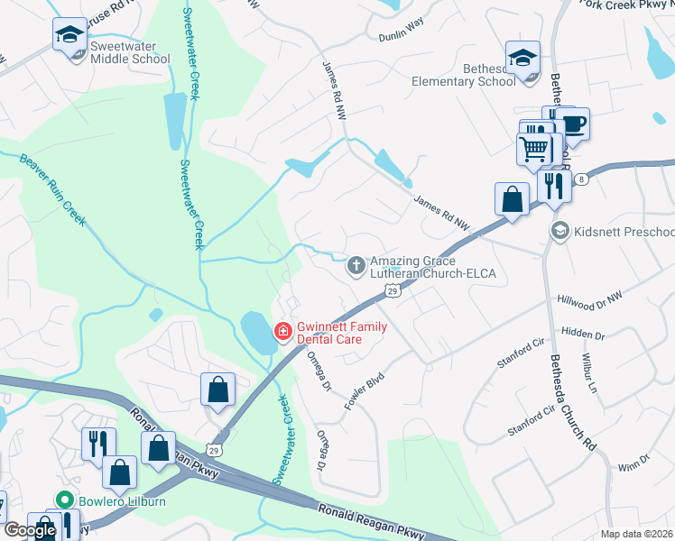 map of restaurants, bars, coffee shops, grocery stores, and more near 3305 Lawrenceville Highway in Lawrenceville