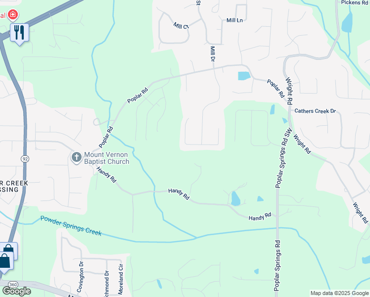 map of restaurants, bars, coffee shops, grocery stores, and more near 301 Spring View Court in Dallas