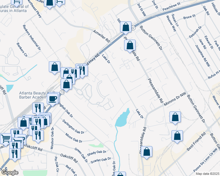 map of restaurants, bars, coffee shops, grocery stores, and more near 3968 Withrow Drive in Doraville