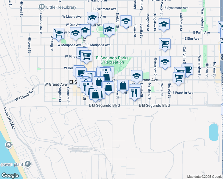 map of restaurants, bars, coffee shops, grocery stores, and more near 427 East Franklin Avenue in El Segundo