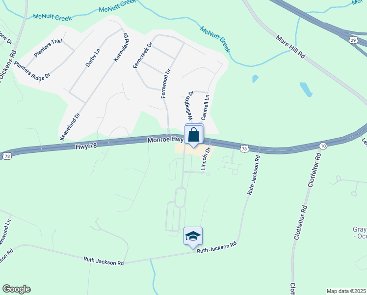 map of restaurants, bars, coffee shops, grocery stores, and more near 3001 Monroe Highway in Bogart