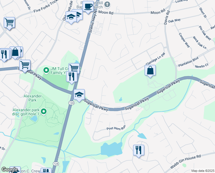 map of restaurants, bars, coffee shops, grocery stores, and more near 866 Ivydale Lane Southwest in Lawrenceville