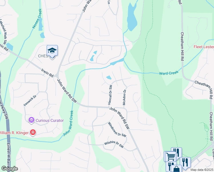 map of restaurants, bars, coffee shops, grocery stores, and more near 2213 McQuiston Drive in Marietta