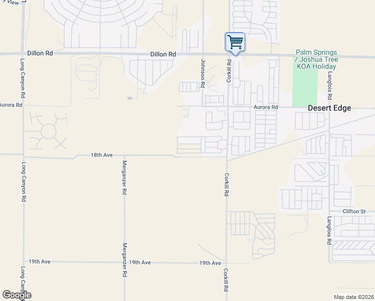 map of restaurants, bars, coffee shops, grocery stores, and more near 17989 Corkill Road in Desert Hot Springs