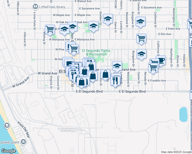 map of restaurants, bars, coffee shops, grocery stores, and more near 427 East Franklin Avenue in El Segundo