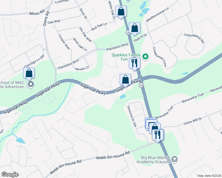 map of restaurants, bars, coffee shops, grocery stores, and more near 1155 Northfield Lane Southwest in Lawrenceville