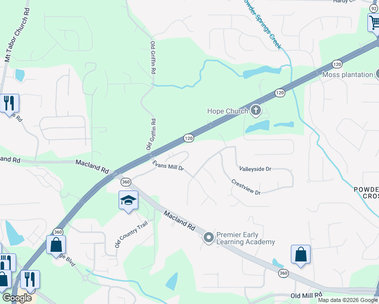 map of restaurants, bars, coffee shops, grocery stores, and more near 444 Camry Circle in Dallas