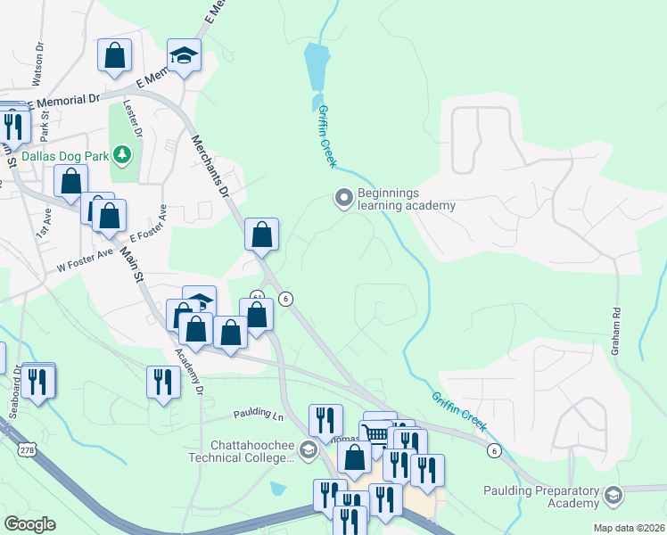 map of restaurants, bars, coffee shops, grocery stores, and more near 221 Bainbridge Circle in Dallas