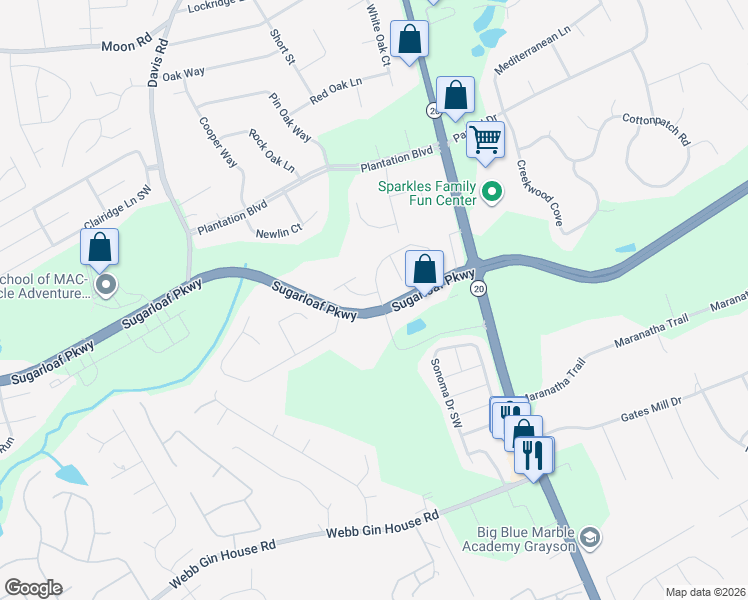map of restaurants, bars, coffee shops, grocery stores, and more near 1155 Northfield Lane Southwest in Lawrenceville