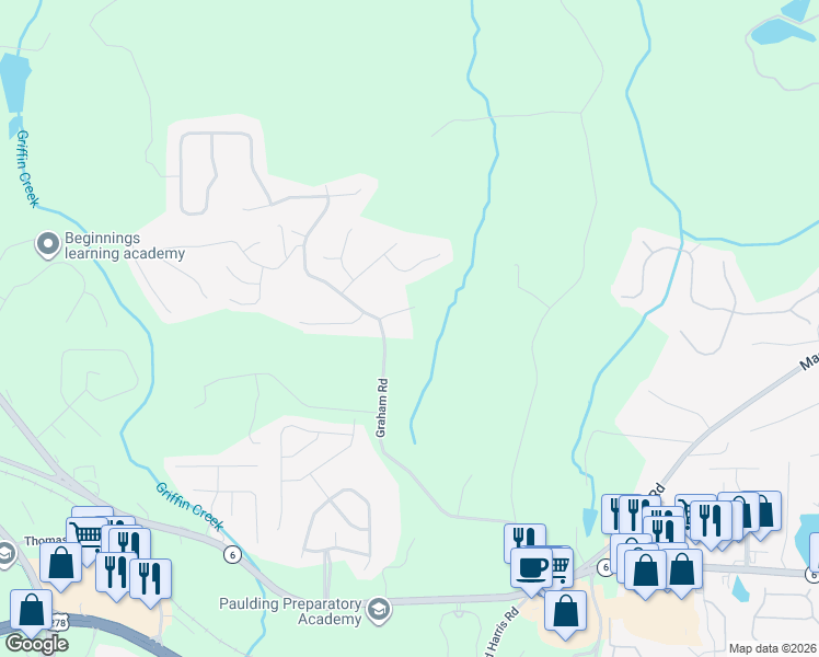 map of restaurants, bars, coffee shops, grocery stores, and more near 676 Graham Road in Dallas