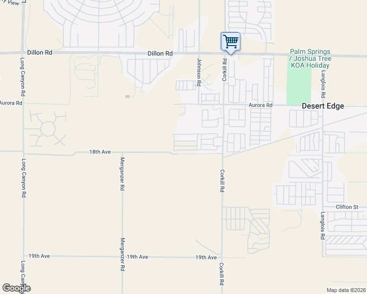 map of restaurants, bars, coffee shops, grocery stores, and more near 17989 Corkill Road in Desert Hot Springs