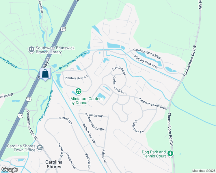 map of restaurants, bars, coffee shops, grocery stores, and more near 100 Calabash Lakes Boulevard in Calabash