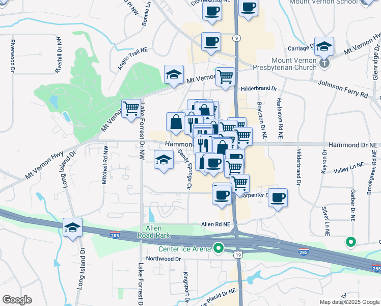 map of restaurants, bars, coffee shops, grocery stores, and more near 212 Le Gran Cove Northeast in Sandy Springs