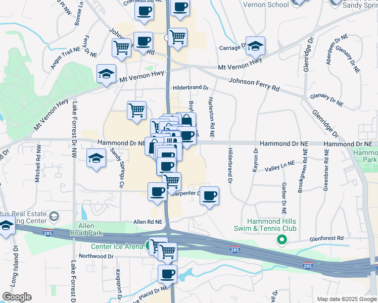 map of restaurants, bars, coffee shops, grocery stores, and more near 5975 Roswell Road in Sandy Springs