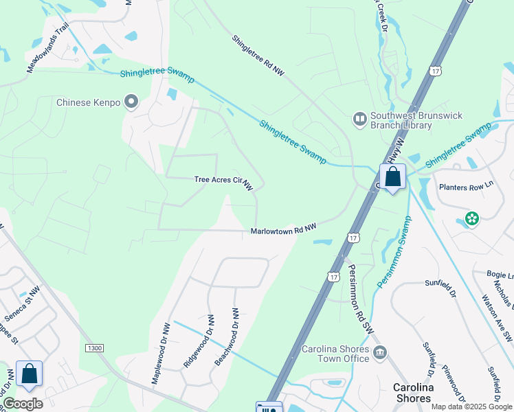 map of restaurants, bars, coffee shops, grocery stores, and more near 621 Tree Acres Circle Northwest in Calabash
