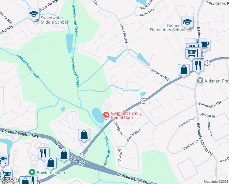 map of restaurants, bars, coffee shops, grocery stores, and more near 480 Sunnyside Drive in Lawrenceville