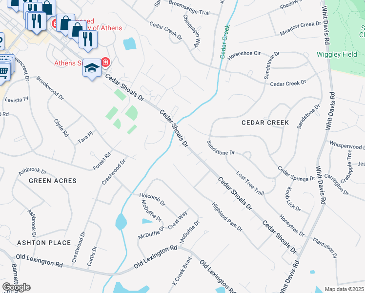 map of restaurants, bars, coffee shops, grocery stores, and more near 110 Studio Court in Athens