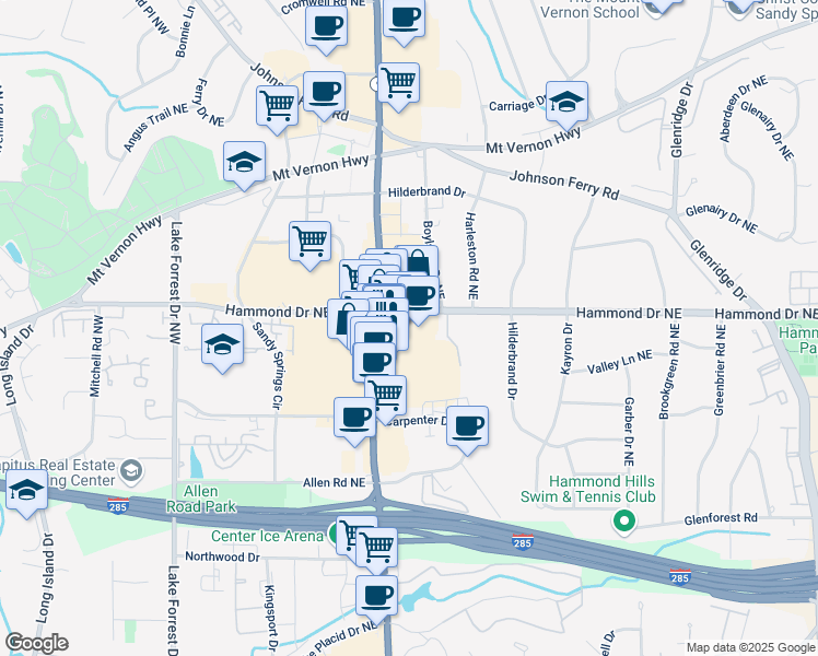 map of restaurants, bars, coffee shops, grocery stores, and more near 5975 Roswell Road in Sandy Springs