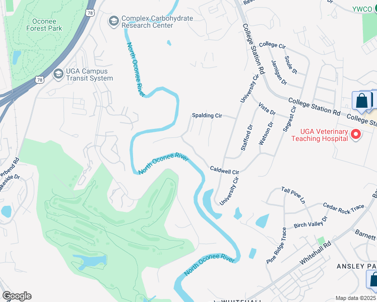 map of restaurants, bars, coffee shops, grocery stores, and more near 330 Caldwell Circle in Athens