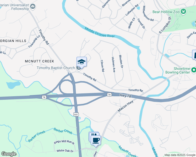 map of restaurants, bars, coffee shops, grocery stores, and more near 255-365 Timothy Rd in Athens