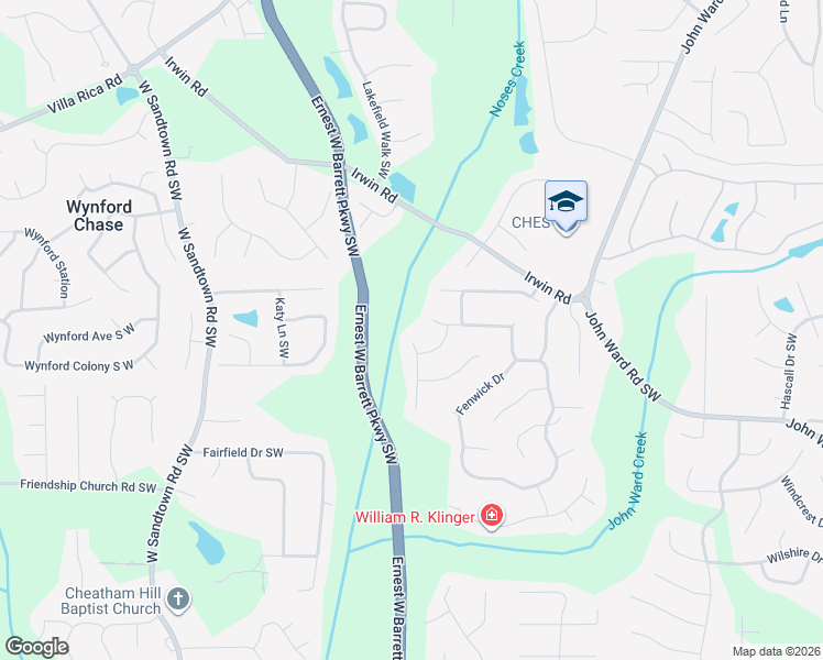 map of restaurants, bars, coffee shops, grocery stores, and more near 1305 Bustling Lane Southwest in Marietta