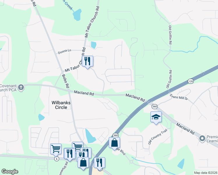 map of restaurants, bars, coffee shops, grocery stores, and more near 26 Treeline Court in Dallas