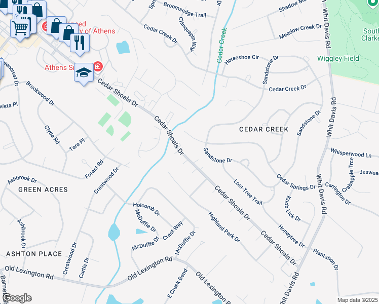 map of restaurants, bars, coffee shops, grocery stores, and more near 110 Studio Court in Athens