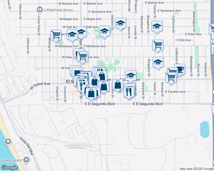 map of restaurants, bars, coffee shops, grocery stores, and more near 427 East Franklin Avenue in El Segundo