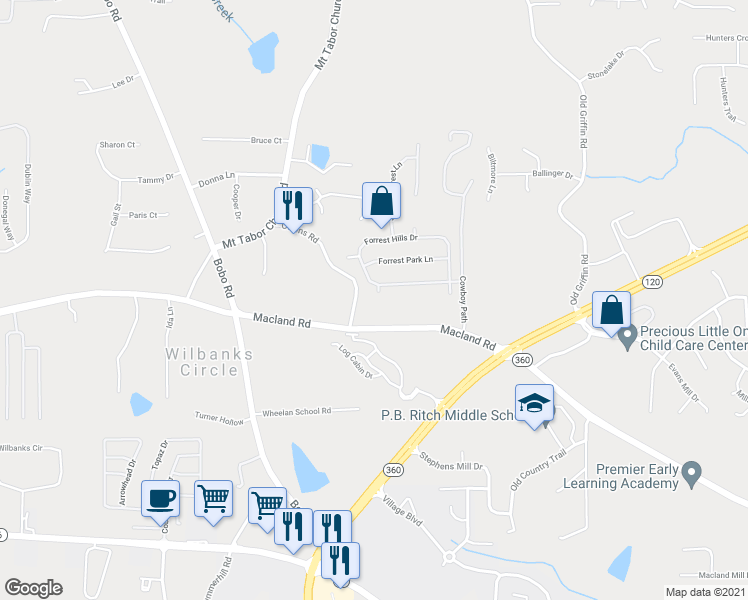 map of restaurants, bars, coffee shops, grocery stores, and more near 26 Treeline Court in Dallas